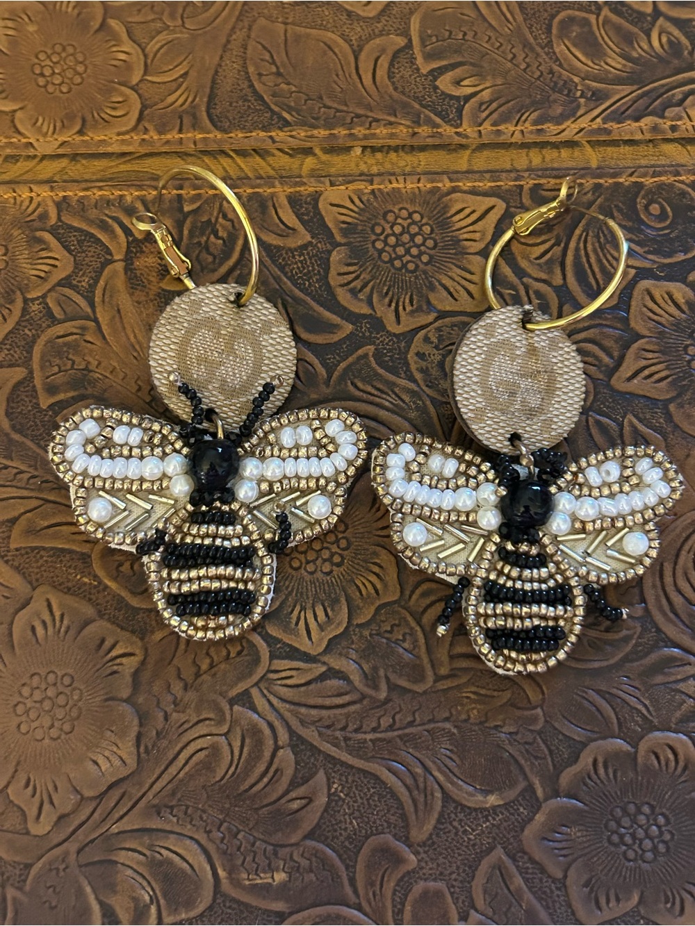 Keep it Gypsy Gold and Black Beaded Bee Drop Earrings - Women Jewelry
